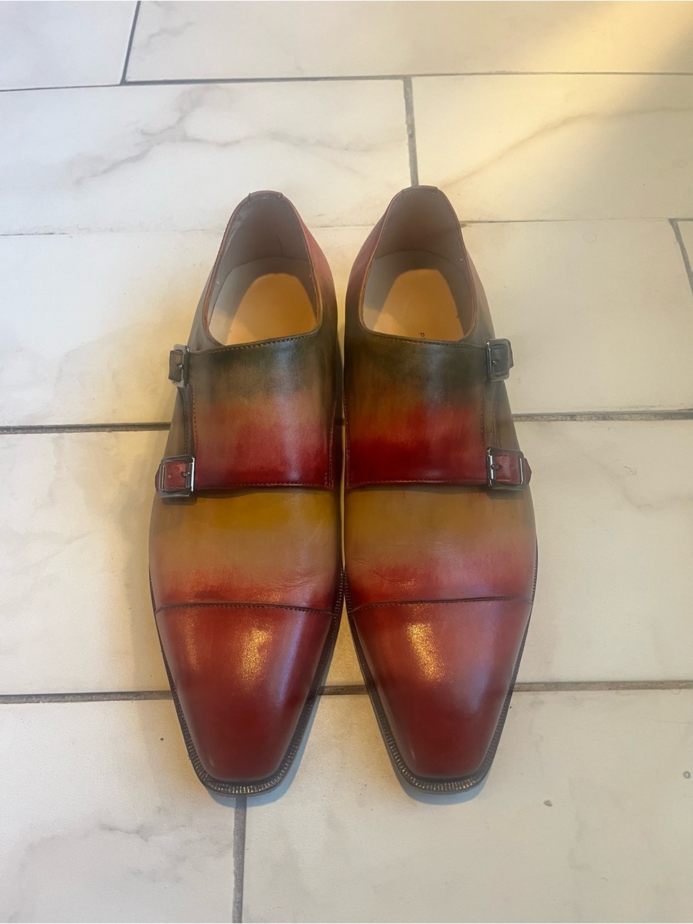 Men's Double Monk Leather Dress Shoes in Multicolor Fade
